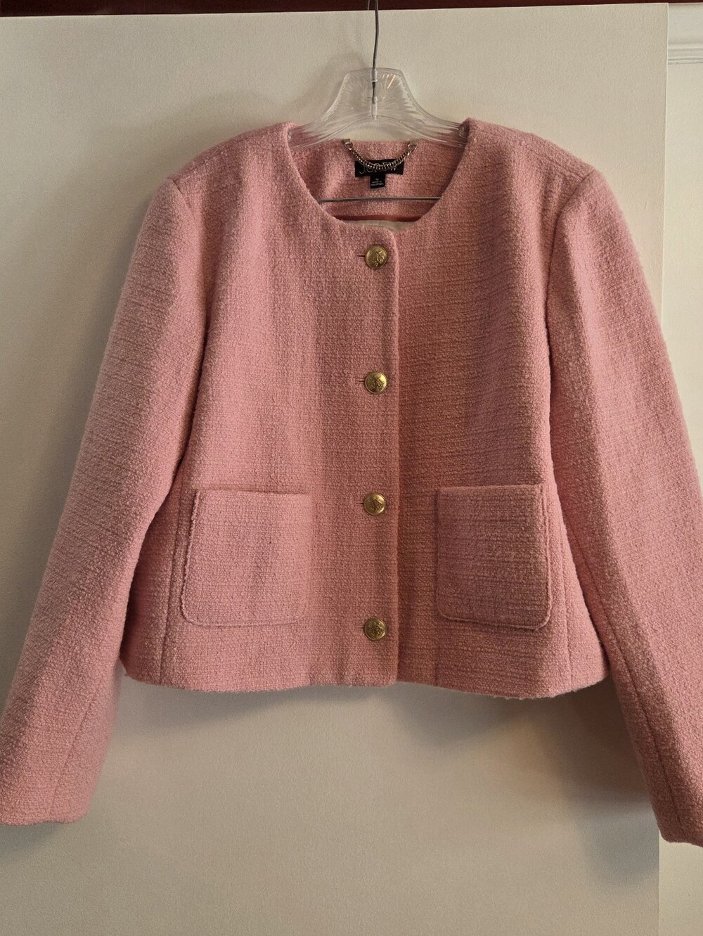 J. CREW Tweed Lady Jacket Pink Gold Buttons Size 16